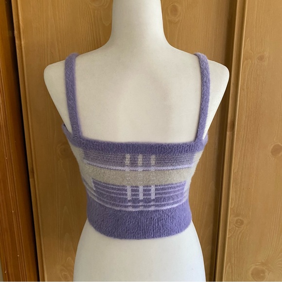 Papermoon • Fuzzy Purple & White Knit Cropped Sweater Tank - Picture 10 of 11